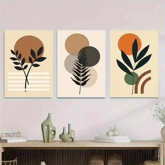 3pcs Modern Abstract Botanical Minimalist Plant Wall Art Set Canvas Framed 50x70cm - High Quality Print 100% Australian Made Wall Canvas Ready to Hang