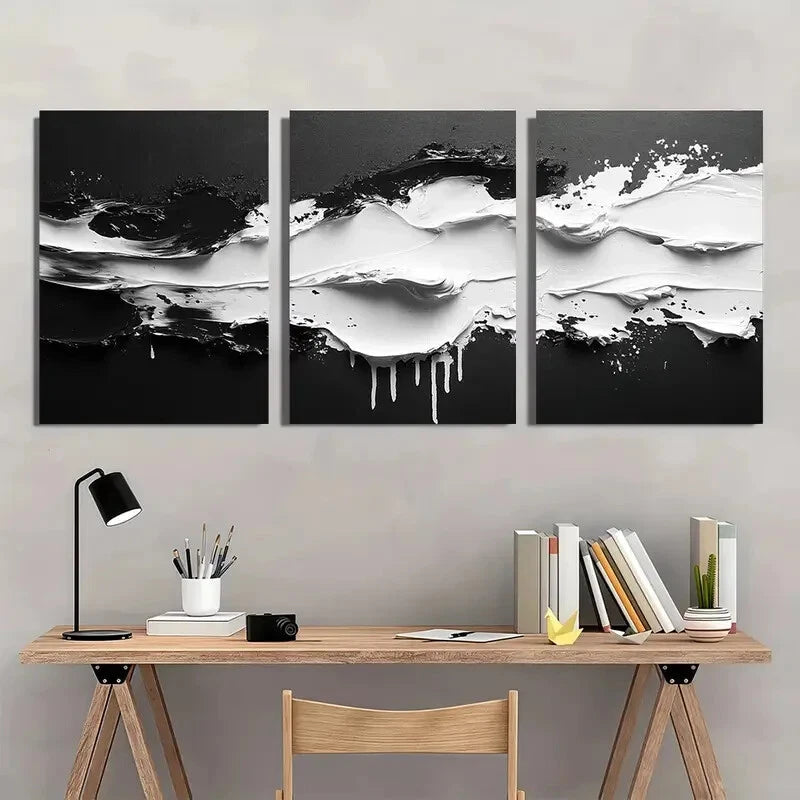 3pcs Minimalist Black and White Abstract Art Metal Print Ready to Hang Art - Bella Home Decor