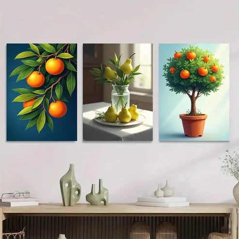 3pcs Vibrant Fruit Orange And Pear Wall Art Set Canvas Unframed - High Quality Print 100% Australian Made Wall Canvas