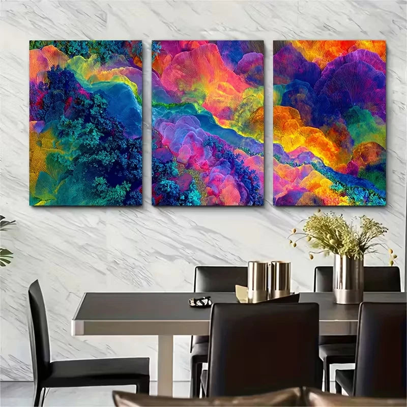 3pcs Vibrant Abstract Metal Print Ready to Hang Art