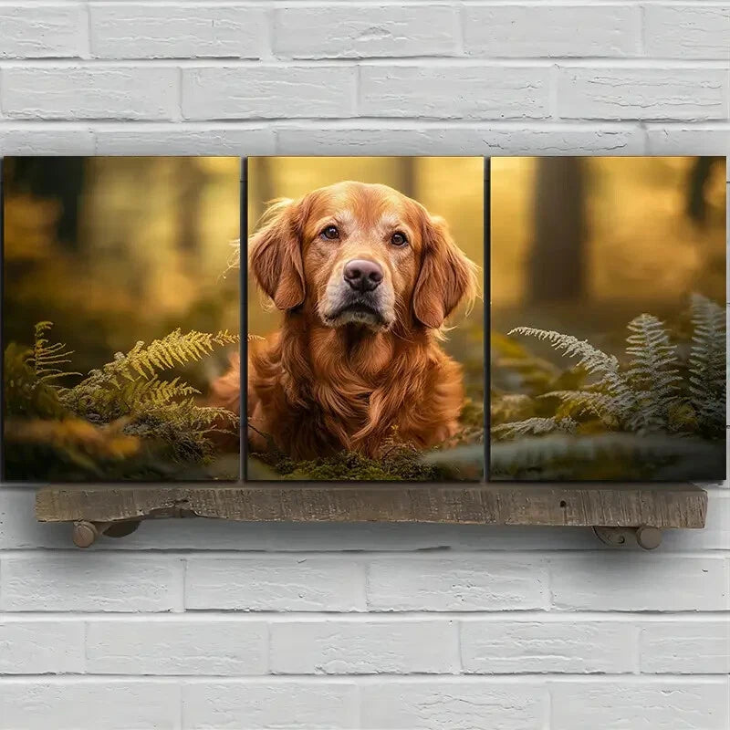 3pcs Dogs in the Forest Brown Themed Metal Print Ready to Hang Art - Bella Home Decor