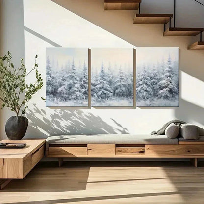 3pcs Winter Forest Snowy Trees Landscape Wall Art Set Canvas Framed 40x60cm - High Quality Print 100% Australian Made Wall Canvas Ready to Hang - Bella Home Decor