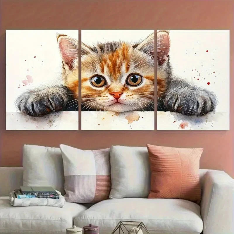 3pcs British Shorthair Tabby Kitten Cute Cat Metal Print Ready to Hang Art - Bella Home Decor