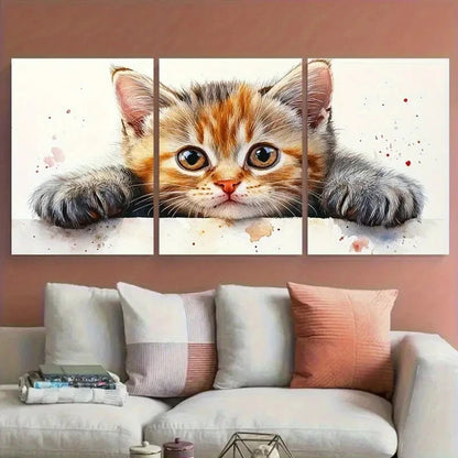 3pcs British Shorthair Tabby Kitten Cute Cat Metal Print Ready to Hang Art - Bella Home Decor