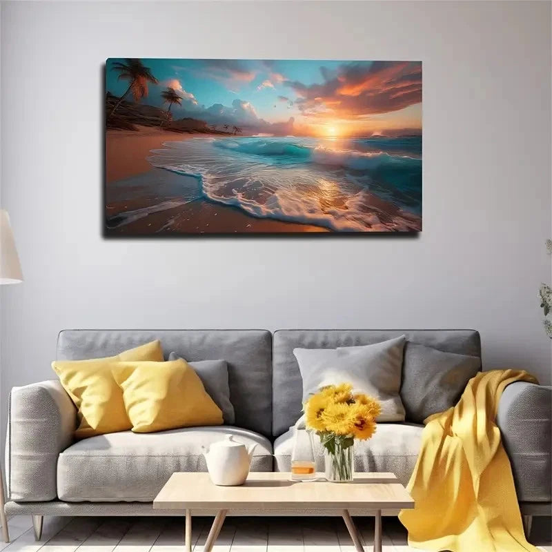 Empty Beach Scene Perfect Wall Art Canvas Office Home Room Framed 120x60cm