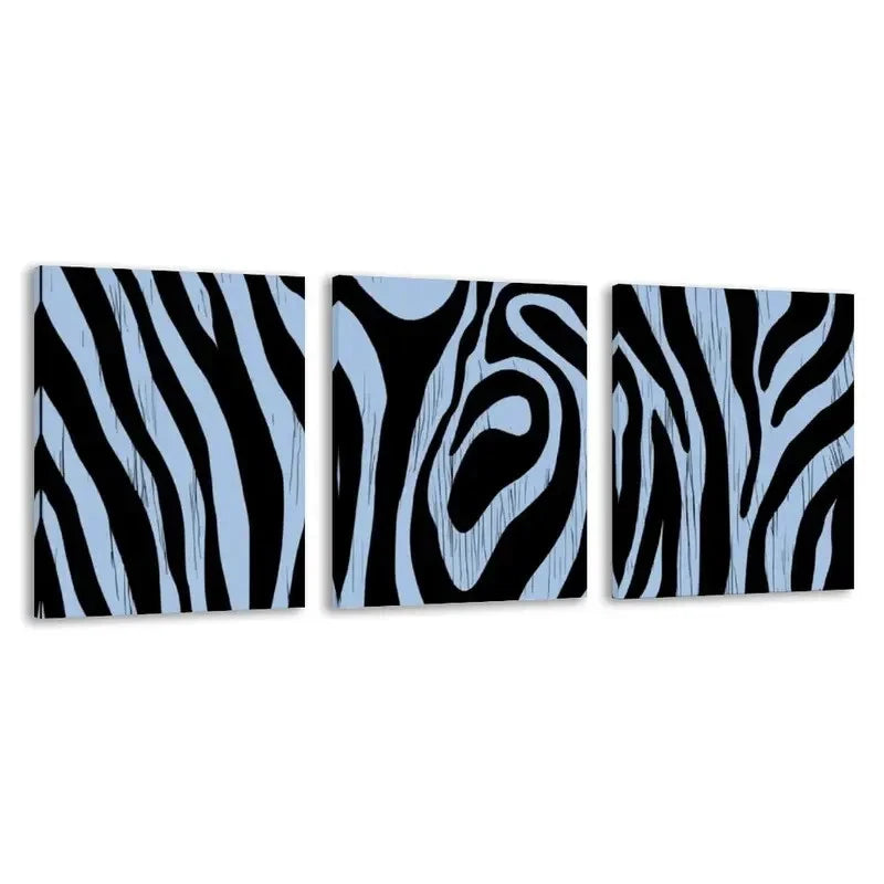 3pcs Black & White Abstract Zebra Stripe  Wall Art Set Canvas Framed 50x70cm - High Quality Print 100% Australian Made Wall Canvas Ready to Hang - Bella Home Decor