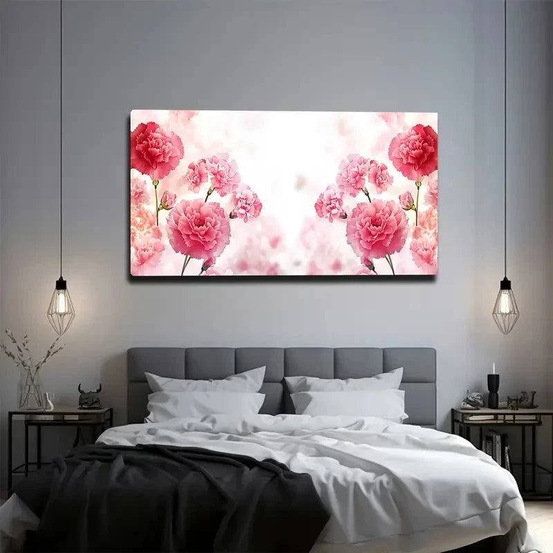 Pink Carnation Modern Wall Art Canvas Office Home Room Framed 120x60cm