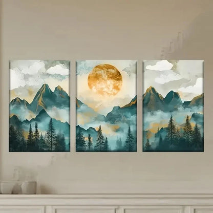 3pcs Mountain & Tree Art with Full Moon Wall Art Set Canvas Framed 50x70cm - High Quality Print 100% Australian Made Wall Canvas Ready to Hang - Bella Home Decor