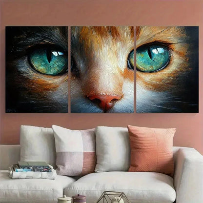 3pcs Cat Animal Eyes Closeup Illustration Metal Print Ready to Hang Art - Bella Home Decor