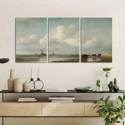 3pcs Dutch Coast with Fishing Boats Paintings Metal Print Ready to Hang Art - Bella Home Decor