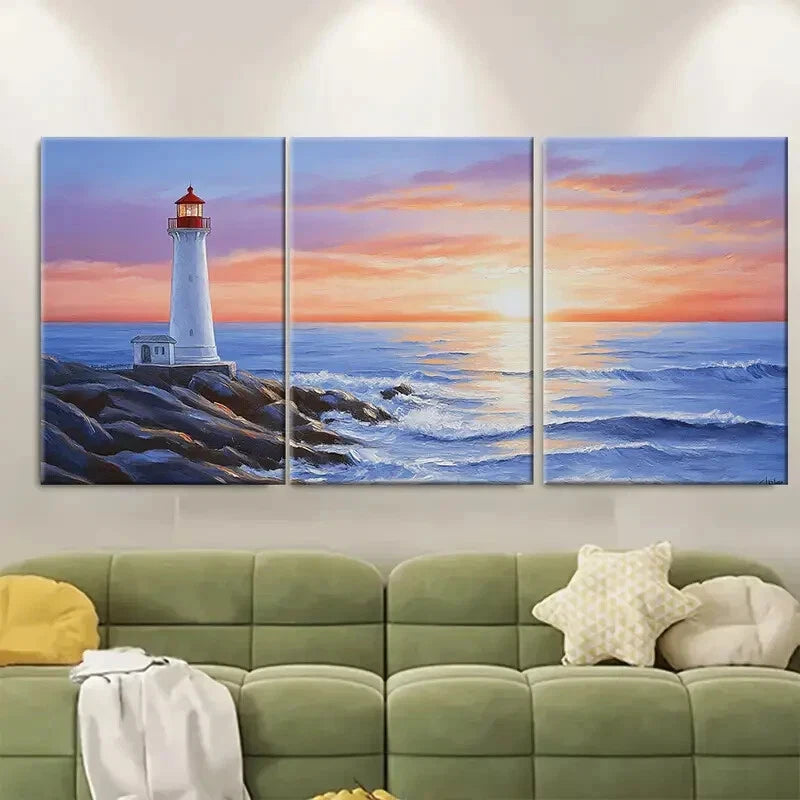 3pcs Lighthouse Sunset Coastal Metal Print Ready to Hang Art - Bella Home Decor