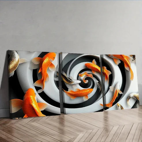 3pcs Goldfish Vortex Orange Sky Perfect Wall Art Set Canvas Unframed - High Quality Print 100% Australian Made Wall Canvas - Bella Home Decor