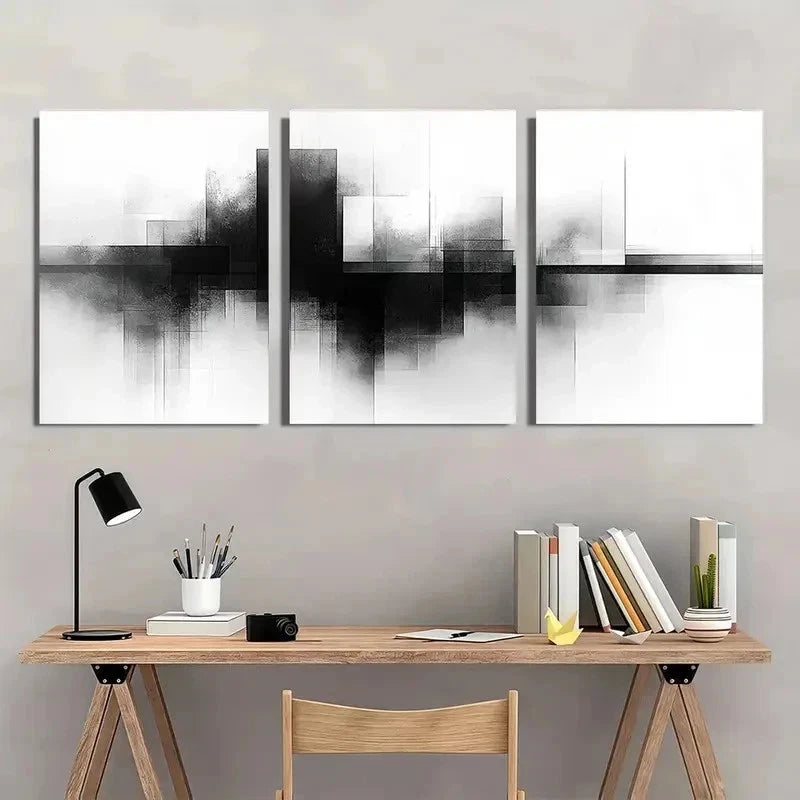3pcs Black White Industrial Line Pattern Perfect Wall Art Set Canvas Framed 40x60cm - High Quality Print 100% Australian Made Wall Canvas Ready to Hang - Bella Home Decor