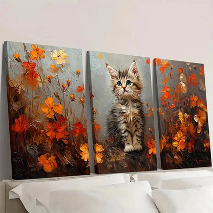 3pcs Ukrainian Cat Impasto A Wall Art Set Canvas Framed 60x90cm - High Quality Print 100% Australian Made Wall Canvas Ready to Hang - Bella Home Decor
