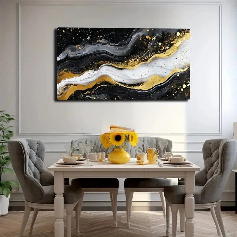 Golden Marble Design Golden Wall Art Canvas Office Home Room Framed 120x60cm