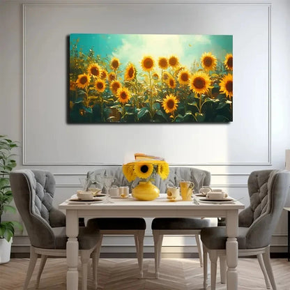 Vibrant Sunflower Field Wall Art Canvas Office Home Room Framed 120x60cm
