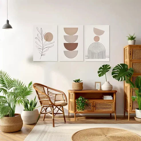 3pcs Bohemian Abstract Art with Golden Wall Art Set Canvas Unframed - High Quality Print 100% Australian Made Wall Canvas - Bella Home Decor