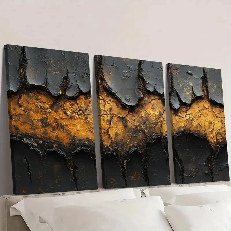 3pcs Deep Amber Golden & Black Brown Tree BT   Wall Art Set Canvas Framed 50x70cm - High Quality Print 100% Australian Made Wall Canvas Ready to Hang - Bella Home Decor