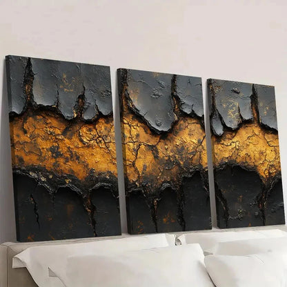 3pcs Deep Amber Golden & Black Brown Tree BT   Wall Art Set Canvas Framed 50x70cm - High Quality Print 100% Australian Made Wall Canvas Ready to Hang - Bella Home Decor