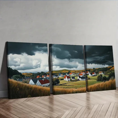 3pcs Rustic Village Red Roofs Wall Art Set Canvas Unframed - High Quality Print 100% Australian Made Wall Canvas