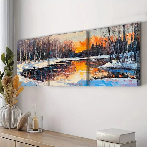 3pcs Winter Forest Waterproof Colorful Bright Wall Art Set Canvas Unframed - High Quality Print 100% Australian Made Wall Canvas