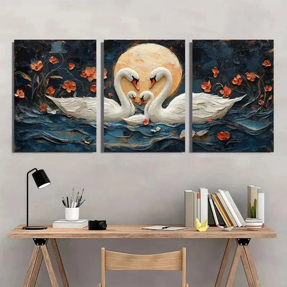 3pcs Animal Series Swan Family Pattern Wall Art Set Canvas Framed 50x70cm - High Quality Print 100% Australian Made Wall Canvas Ready to Hang - Bella Home Decor