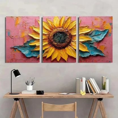 3pcs Sunflower Painting Flower Yellow Perfect Wall Art Set Canvas Framed 50x70cm - High Quality Print 100% Australian Made Wall Canvas Ready to Hang - Bella Home Decor