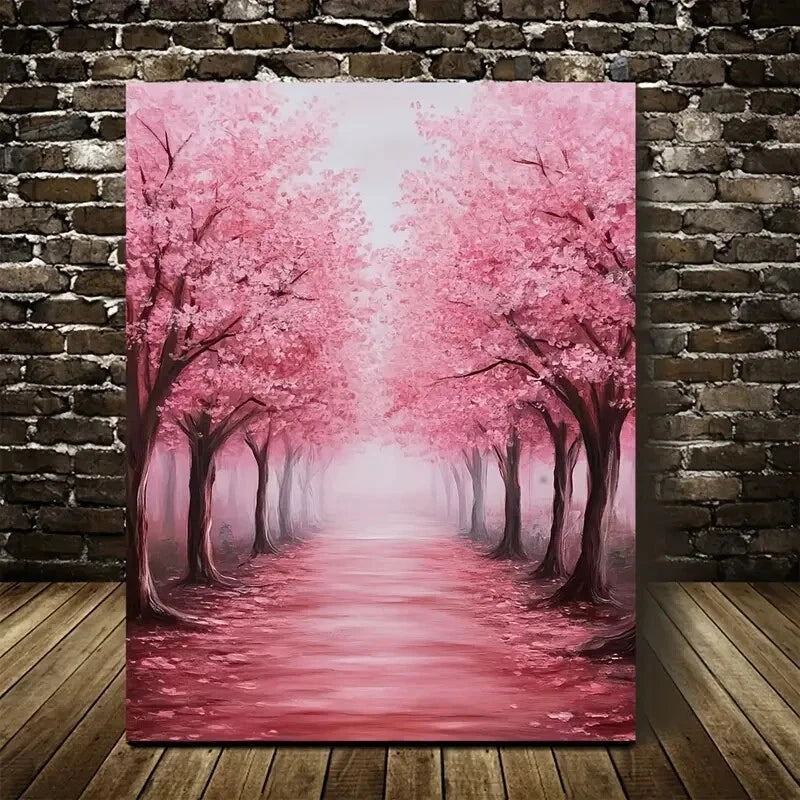 Cherry Blossom Forest Vibrant Pink Blooming Painting 40x60cm Metal Print Ready to Hang - Bella Home Decor