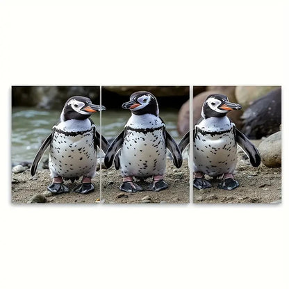 3pcs Curious African Penguins Metal Print Ready to Hang Art - Bella Home Decor