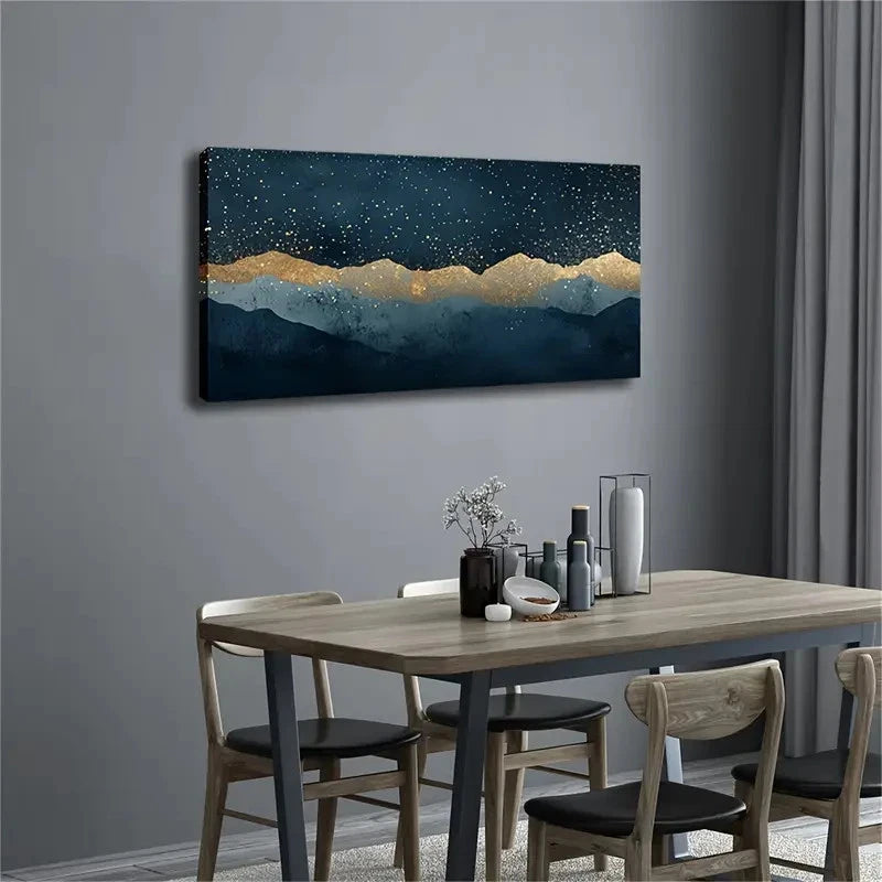 Deep Blue & Golden Starry Wall Art canvas office home room framed 120x60cm