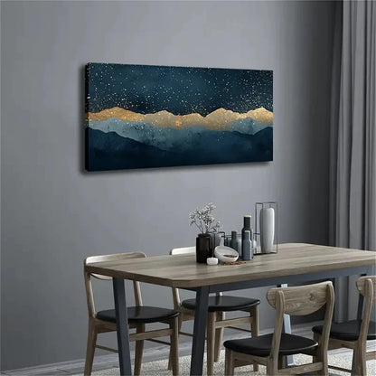 Deep Blue & Golden Starry Wall Art canvas office home room framed 120x60cm