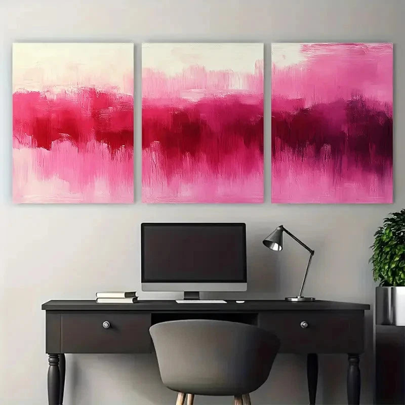 3pcs Vibrant Pink Magenta Abstract Wall Art Set Canvas Framed 40x60cm - High Quality Print 100% Australian Made Wall Canvas Ready to Hang