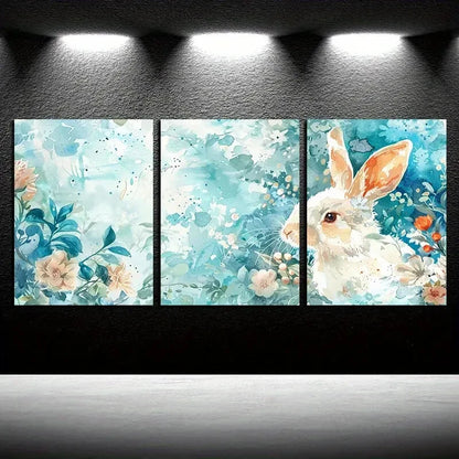 3pcs Floral & Rabbit Paintings Design Metal Print Ready to Hang Art - Bella Home Decor