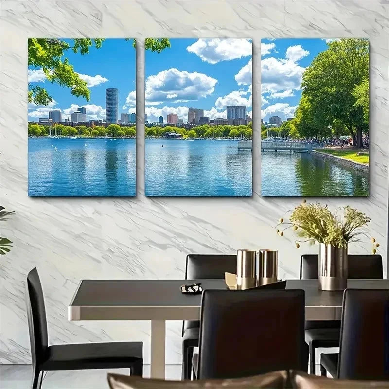 3pcs Boston Massachusetts Skyline Perfect Wall Art Set Canvas Framed 50x70cm - High Quality Print 100% Australian Made Wall Canvas Ready to Hang - Bella Home Decor