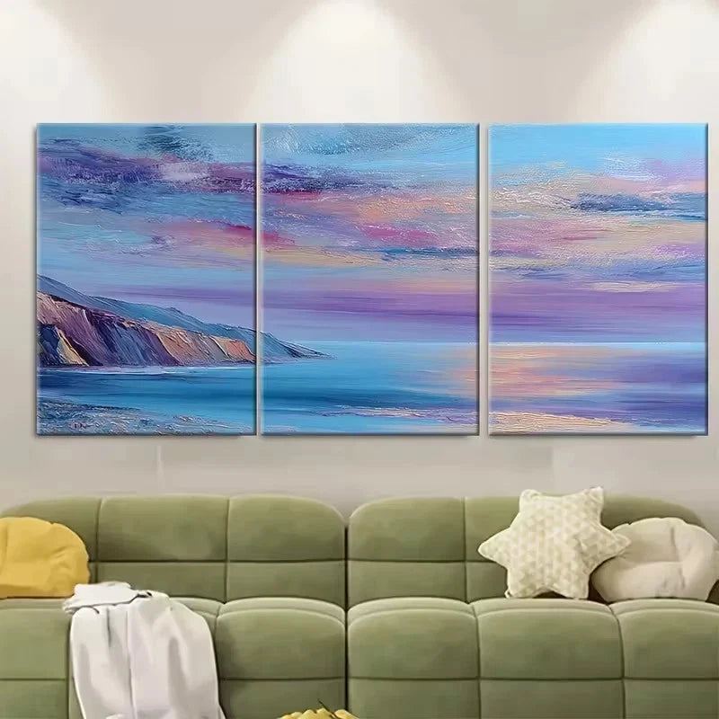 3pcs Tranquil Coastal Sunset Oil Painting Wall Art Set Canvas Framed 60x90cm - High Quality Print 100% Australian Made Wall Canvas Ready to Hang