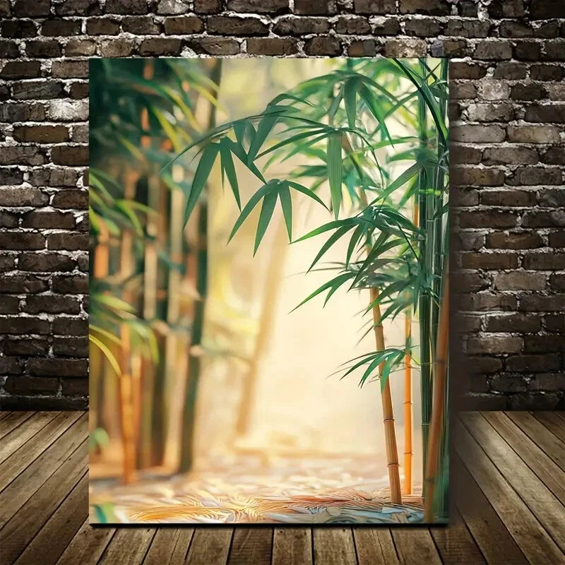 Serene Bamboo Forest Scene with Sunlit Bamboo Stalks 40x60cm Metal Print Ready to Hang - Bella Home Decor