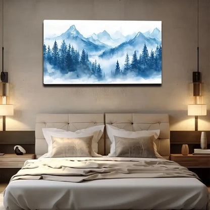 Serene Blue Toned Peaks Wall Art canvas office home room framed 120x60cm