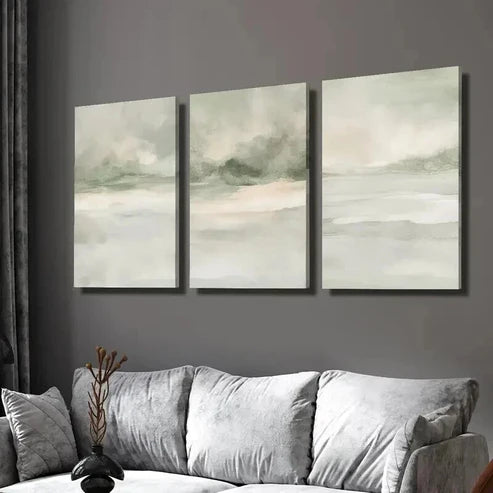 3pcs Sage Green Abstract Landscape Wall Art Canvas Unframed - High Quality Print 100% Australian Made Wall Canvas