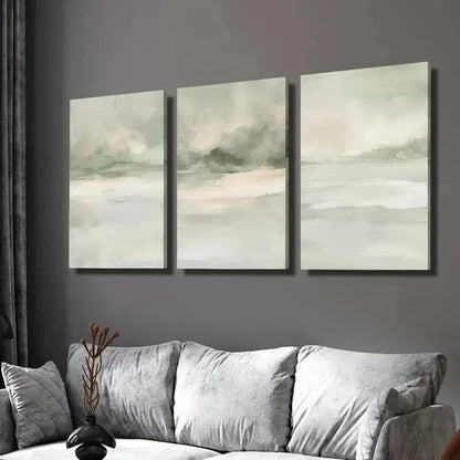 3pcs Sage Green Abstract Landscape Wall Art Canvas Unframed - High Quality Print 100% Australian Made Wall Canvas
