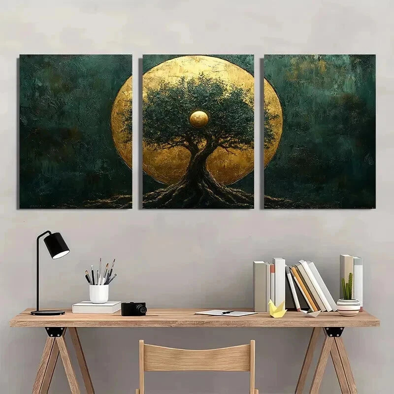 3pcs Olive Green & Golden Norse Mythology Decor Wall Art Set Canvas Framed 60x90cm - High Quality Print 100% Australian Made Wall Canvas Ready to Hang - Bella Home Decor
