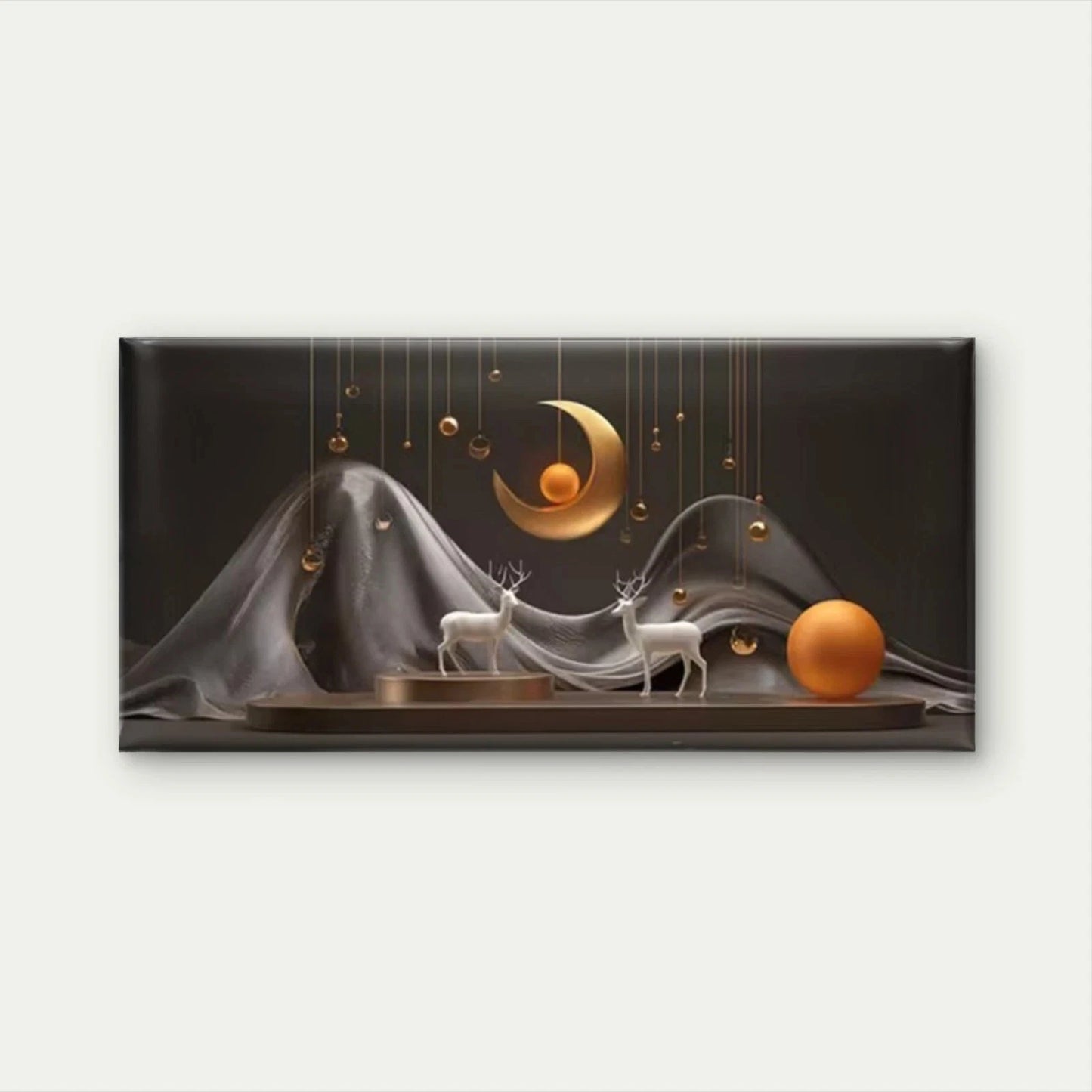 Golden Moon & Leaf Wall Art Canvas Office Home Room Framed 120x60cm