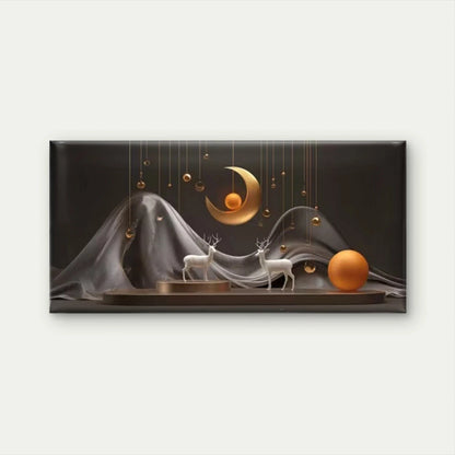 Golden Moon & Leaf Wall Art Canvas Office Home Room Framed 120x60cm