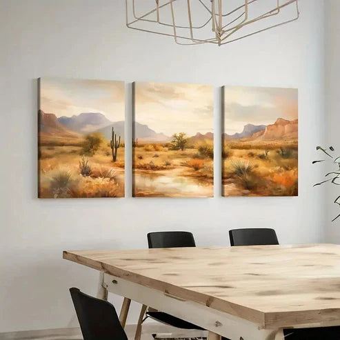 3pcs Desert, Cactus Plant, Mountain Range Wall Art Set Canvas Unframed - High Quality Print 100% Australian Made Wall Canvas - Bella Home Decor