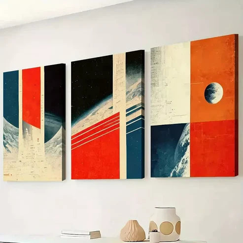 3pcs Modern Abstract Geometric Graphic universe Wall Art Canvas Unframed - High Quality Print 100% Australian Made Wall Canvas