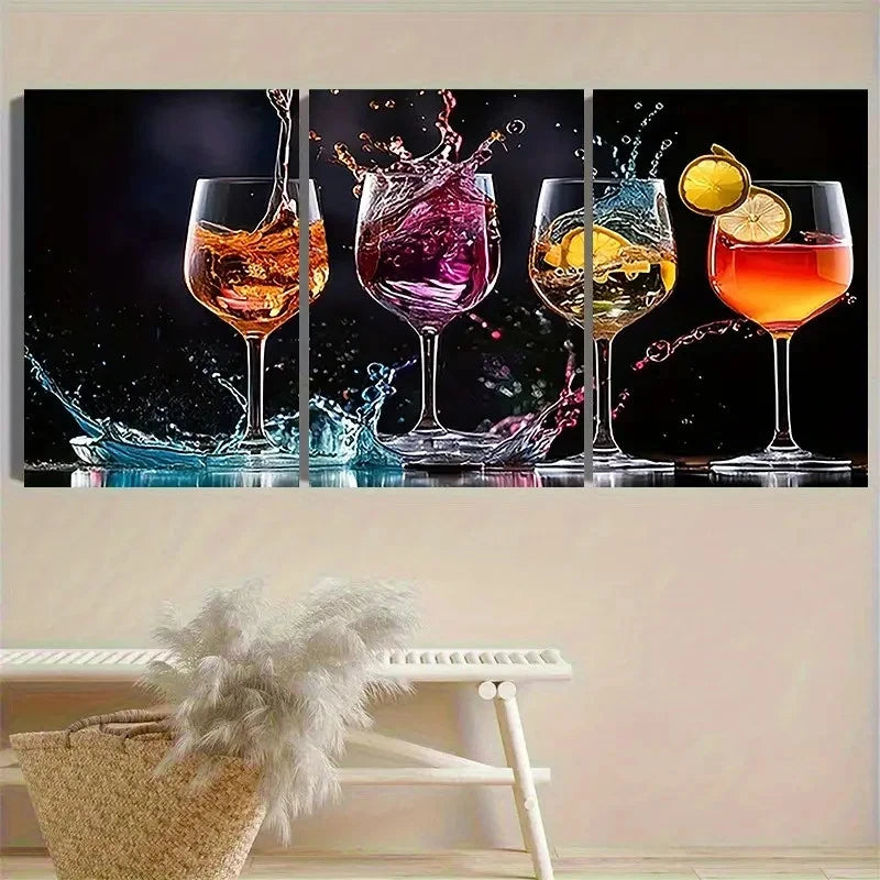 3pcs Cocktail Splash Photography Vintage Wall Art Set Canvas Framed 50x70cm - High Quality Print 100% Australian Made Wall Canvas Ready to Hang - Bella Home Decor