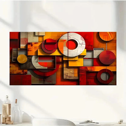 Yellow & Red Geometric Wall Art Canvas Office Home Room Framed 120x60cm