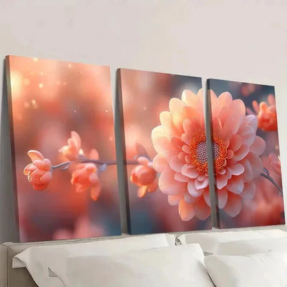 3pcs Vibrant Peach Blossom Floral  Wall Art Canvas Unframed - High Quality Print 100% Australian Made Wall Canvas - Bella Home Decor