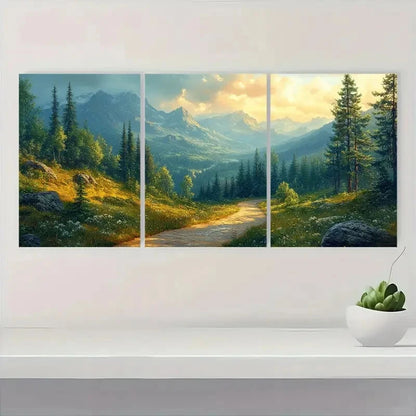 3pcs Forest Landscape with Mountain Path Metal Print Ready to Hang Art - Bella Home Decor