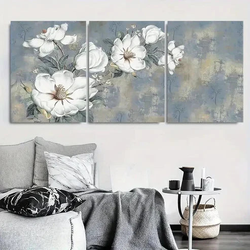 3pcs White Magnolia Floral Botanical Wall Art Canvas Unframed - High Quality Print 100% Australian Made Wall Canvas