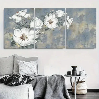 3pcs White Magnolia Floral Botanical Wall Art Canvas Unframed - High Quality Print 100% Australian Made Wall Canvas